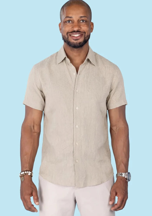 Beige Linen Blend T-Shirt - SARTORO
