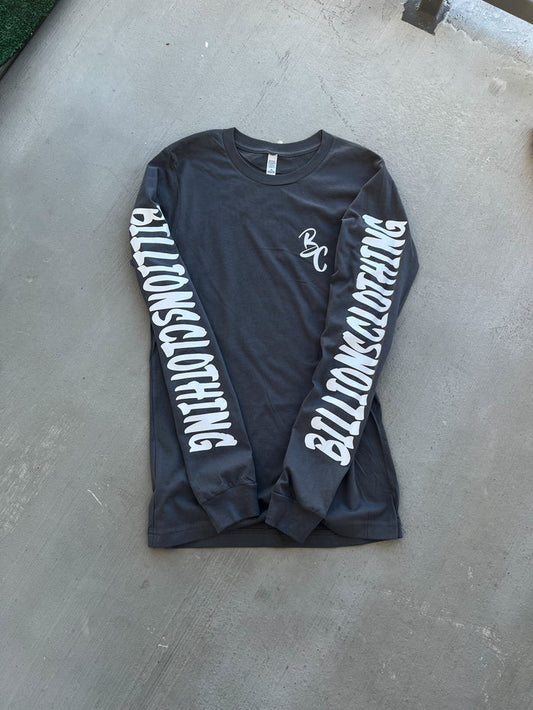 “Billionsclothing” Long Sleeve Tee (Dark Grey/White)