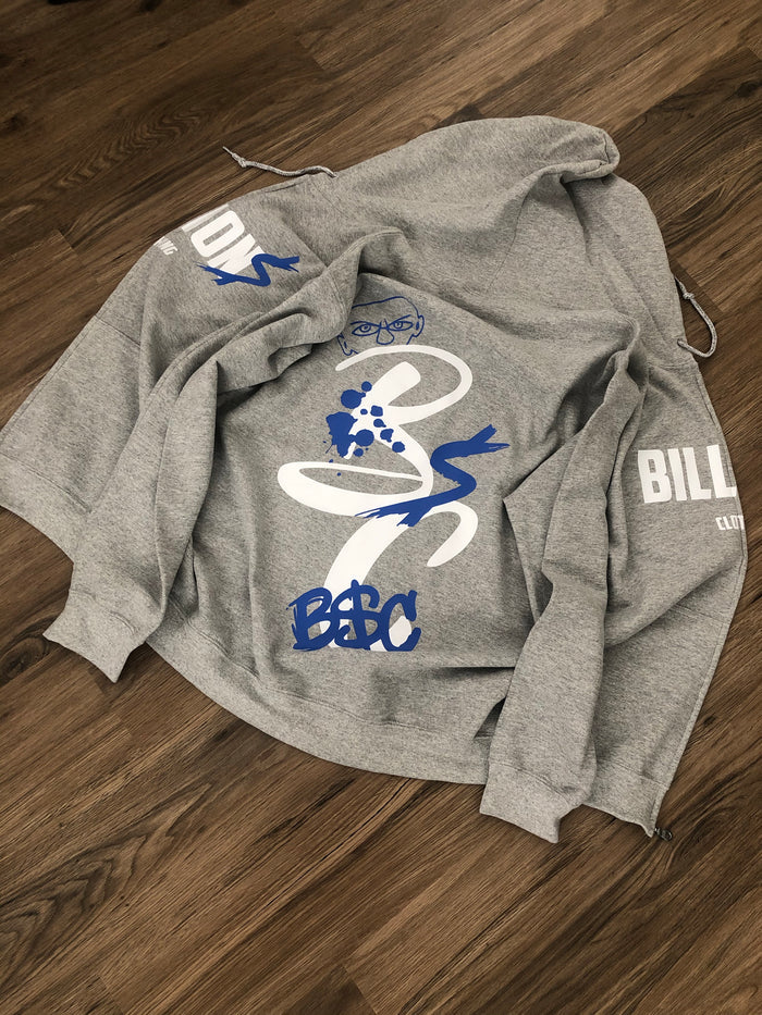 Billionsclothing Vandalism” Zip-Up Hoodie (Grey/White/Blue)