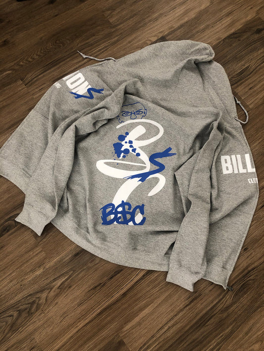 Billionsclothing Vandalism” Zip-Up Hoodie (Grey/White/Blue)