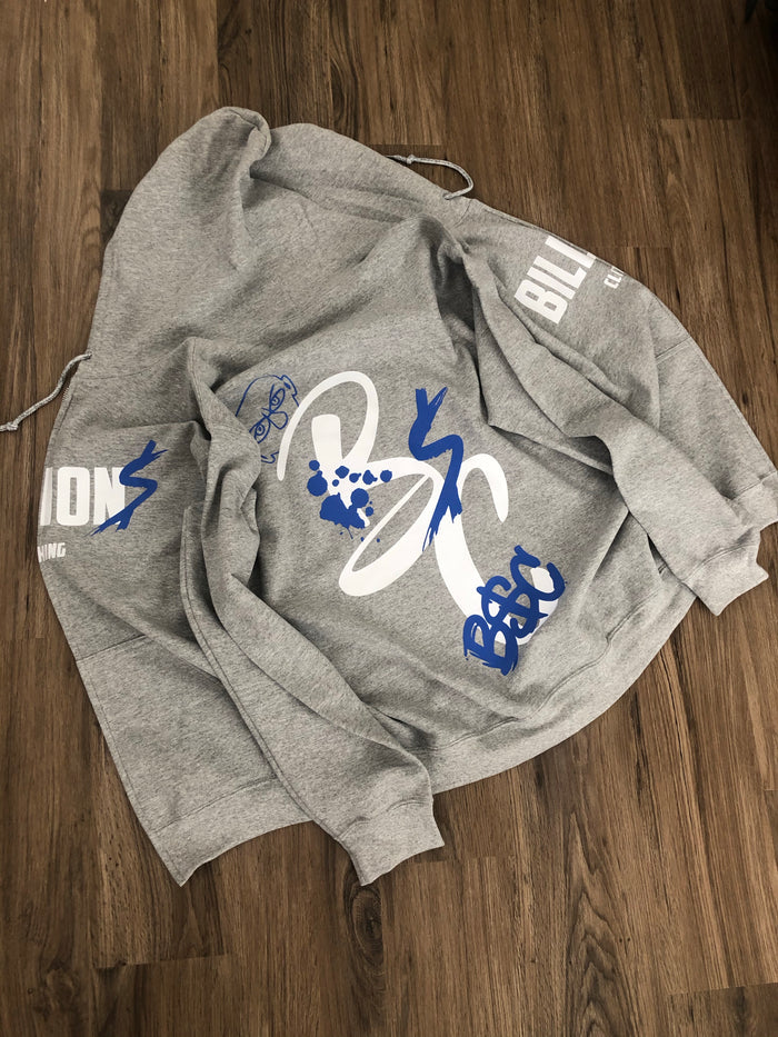 Billionsclothing Vandalism” Zip-Up Hoodie (Grey/White/Blue)