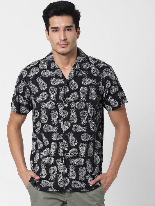 Black All Over Print Short Sleeves Shirt