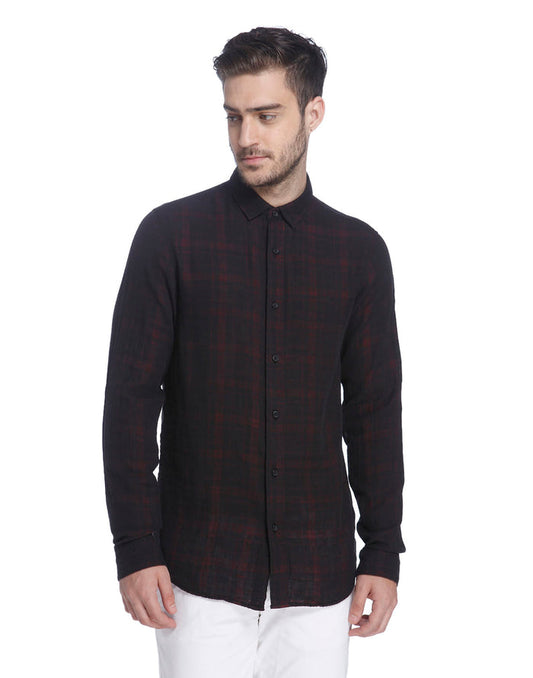 Black Check Print Full Sleeves Shirt