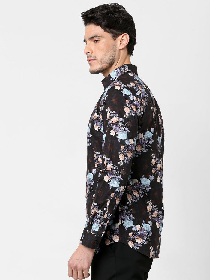 Black Floral Print Full Sleeves Shirt