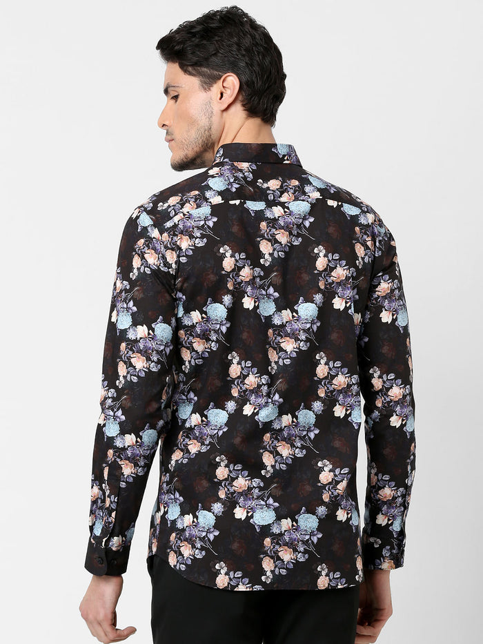 Black Floral Print Full Sleeves Shirt