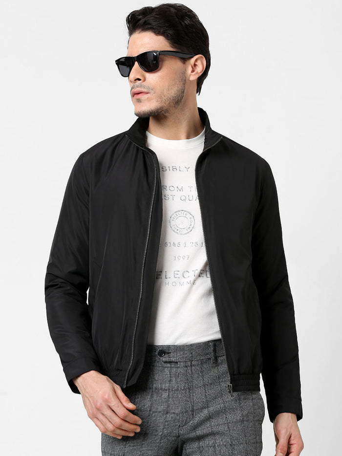 Black High Neck Casual Jacket