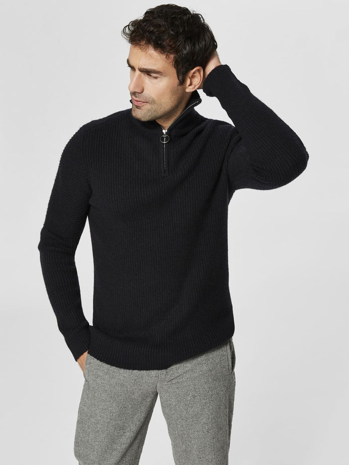 Black High Neck Ribbed Pullover
