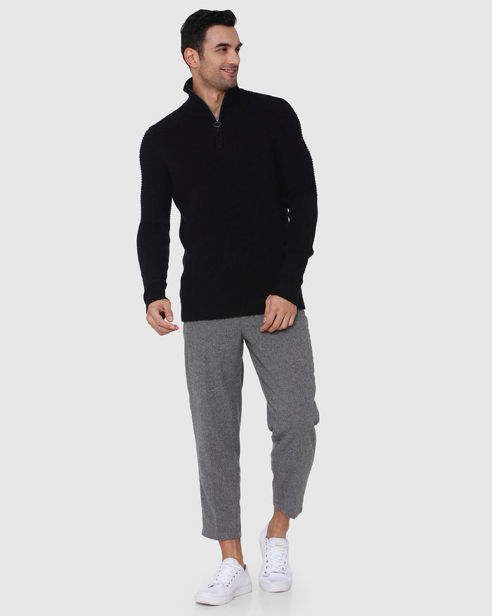 Black High Neck Ribbed Pullover