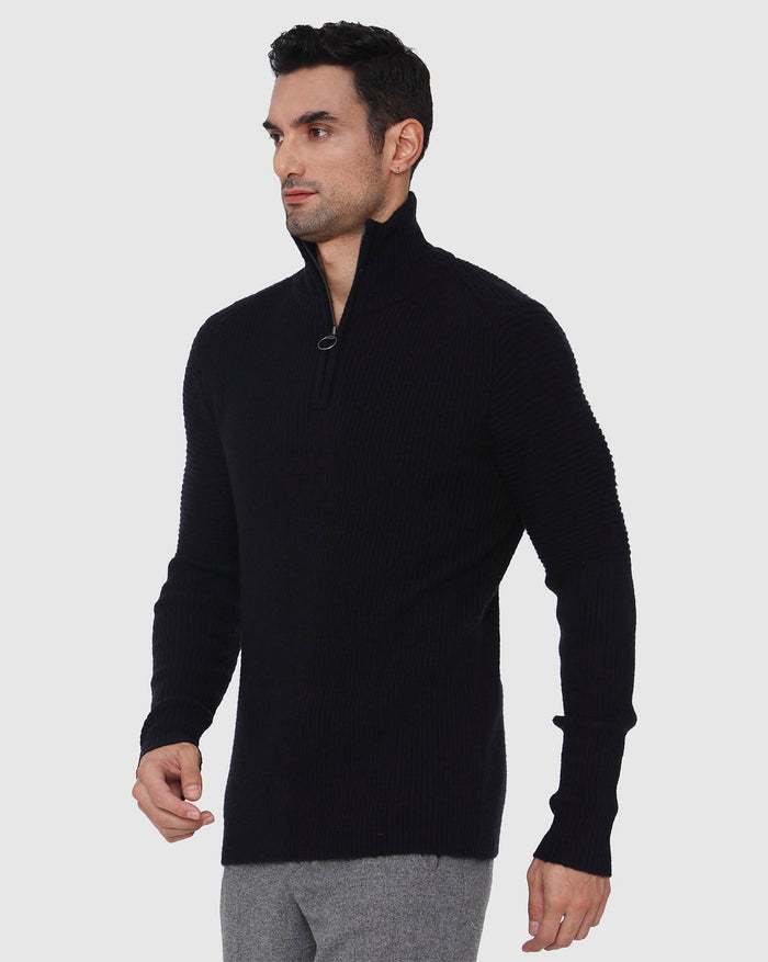 Black High Neck Ribbed Pullover