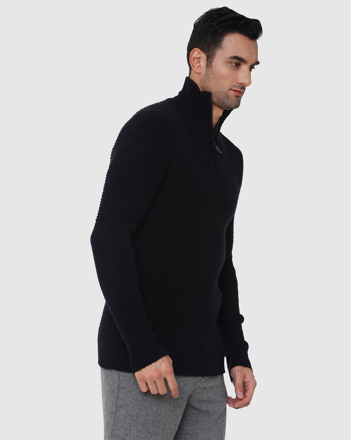 Black High Neck Ribbed Pullover