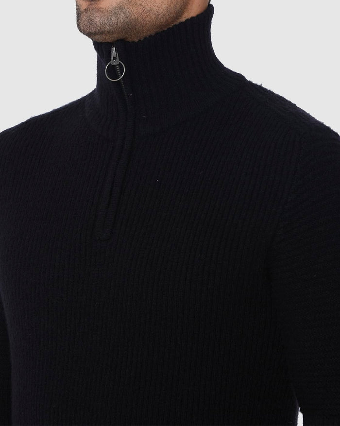 Black High Neck Ribbed Pullover