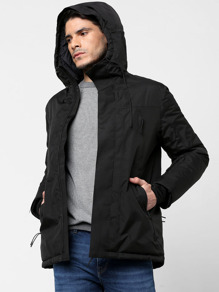 Black Hooded Parka Jacket