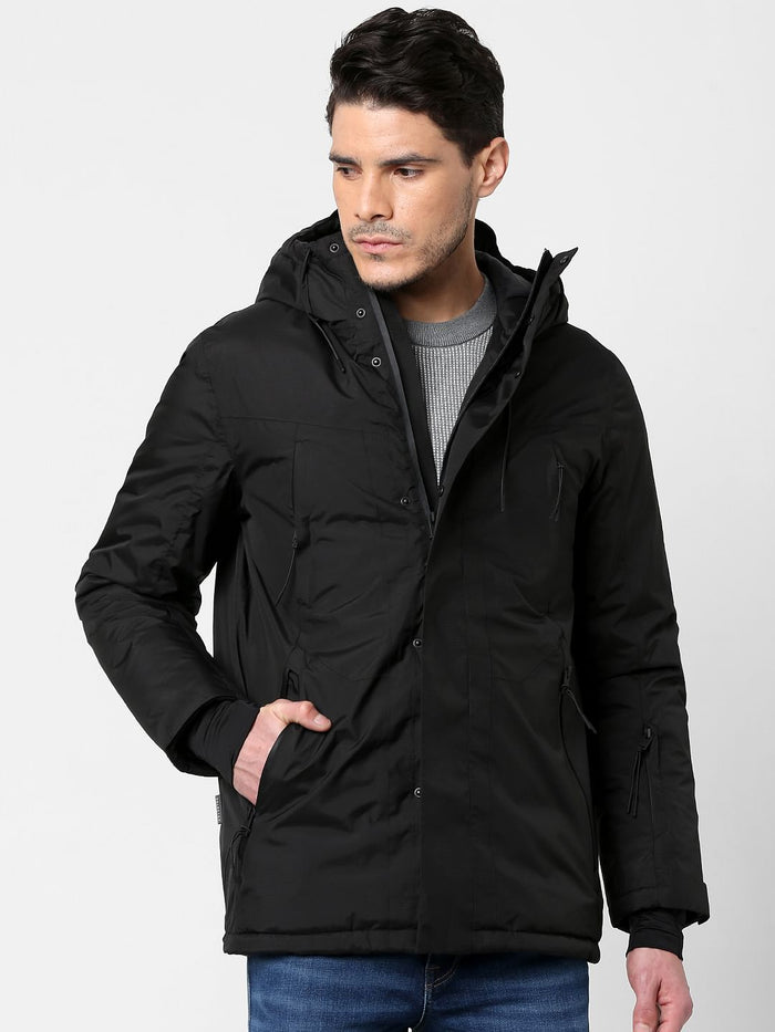 Black Hooded Parka Jacket