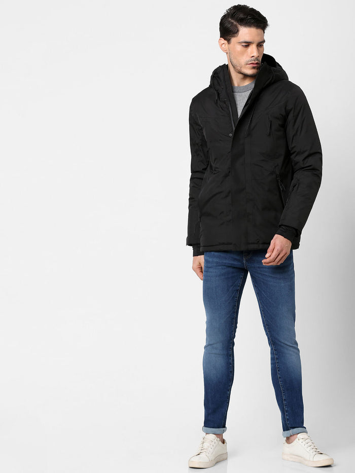 Black Hooded Parka Jacket
