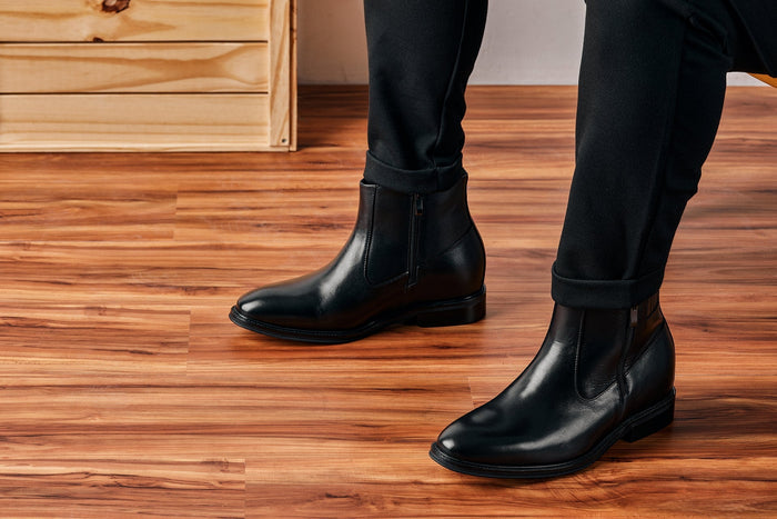Black Lightweight Zipper Boots - 2.8 Inches Taller - SARTORO