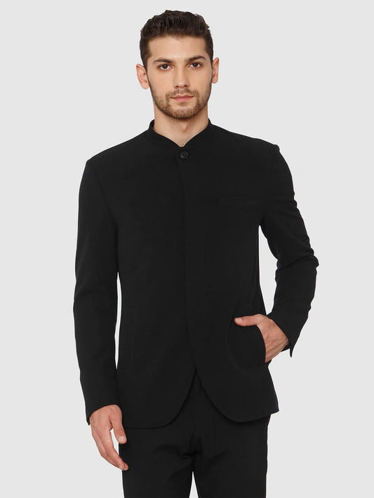 Black Mandarin Collar Blazer
