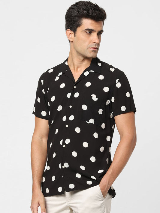 Black Polka Dot Short Sleeves Shirt