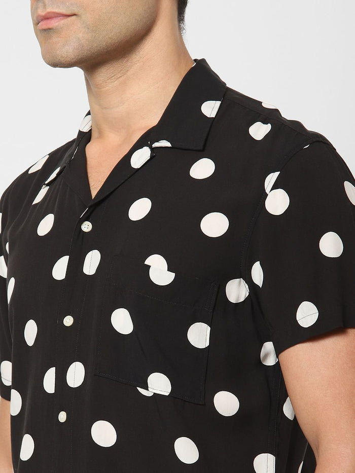Black Polka Dot Short Sleeves Shirt