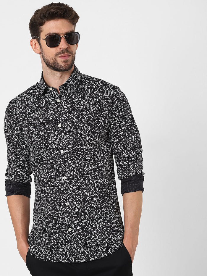 Black Printed Full Sleeves Shirt