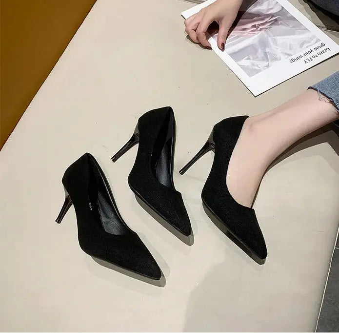 Black Suede Pointed Stiletto High Heels fashionnsio