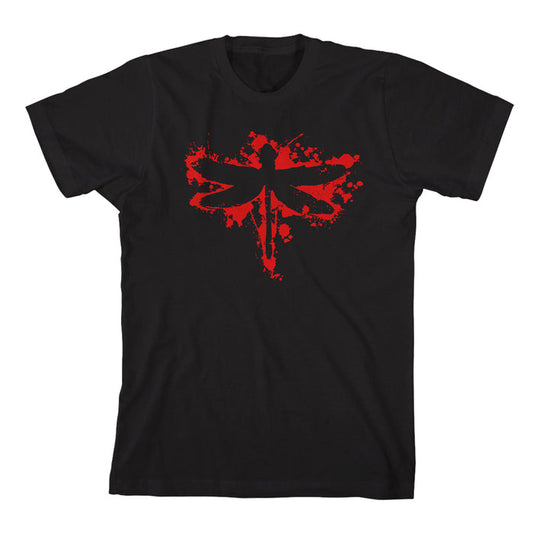 Coheed and Cambria black t-shirt with a bold, red splattered firefly symbol centered on the chest.