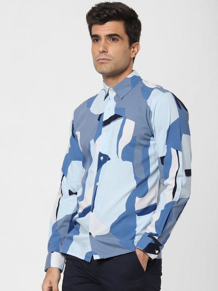Blue Abstract Print Full Sleeves Shirt