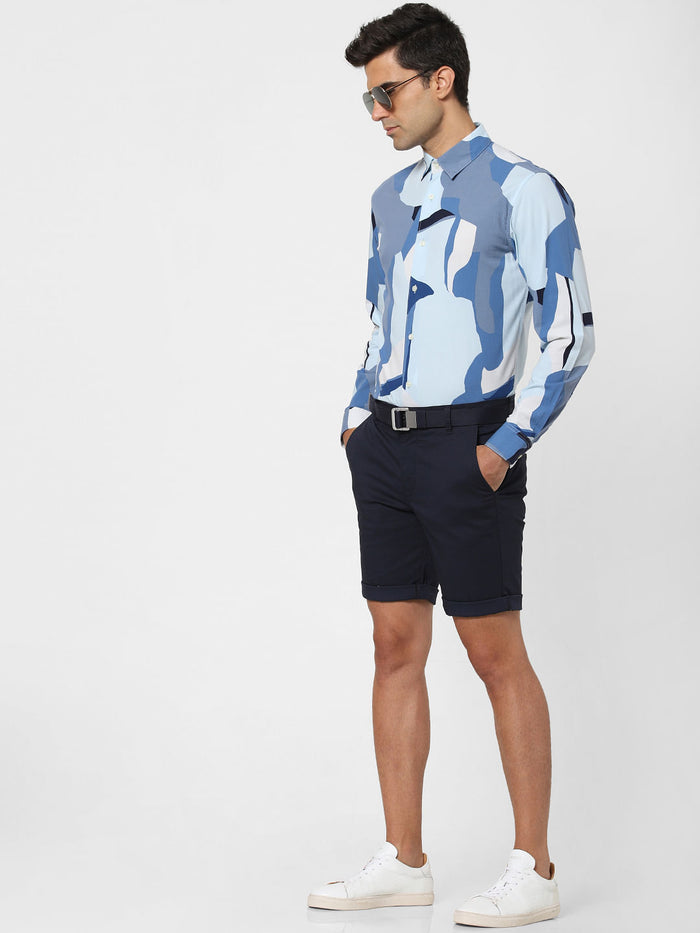 Blue Abstract Print Full Sleeves Shirt