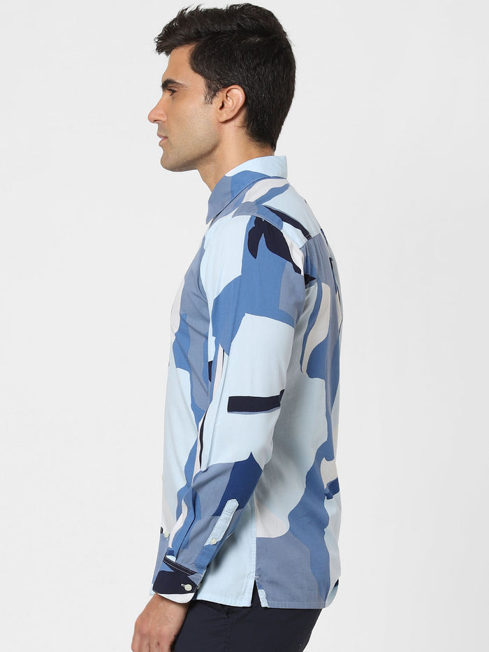 Blue Abstract Print Full Sleeves Shirt