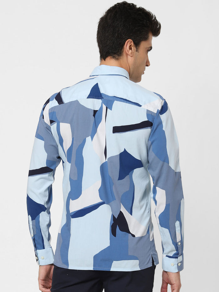 Blue Abstract Print Full Sleeves Shirt