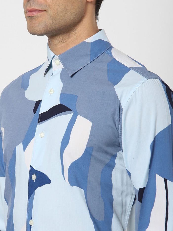 Blue Abstract Print Full Sleeves Shirt