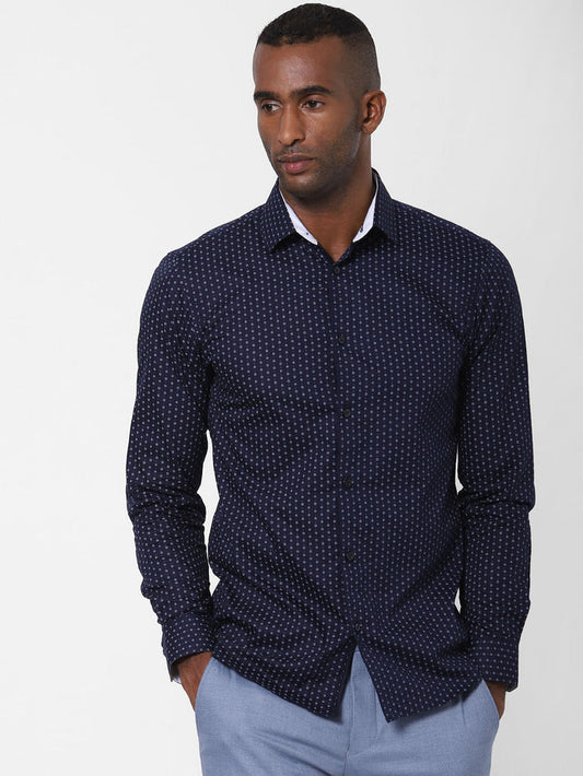 Blue All Over Print Formal Shirt