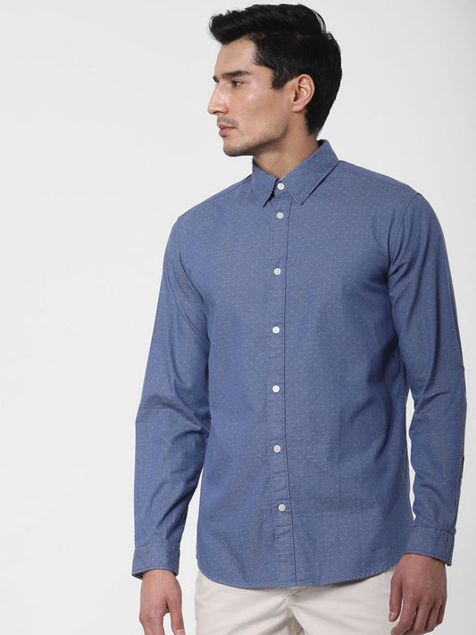 Blue All Over Print Full Sleeves Shirt