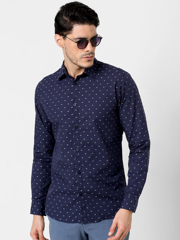 Blue All Over Print Full Sleeves Shirt