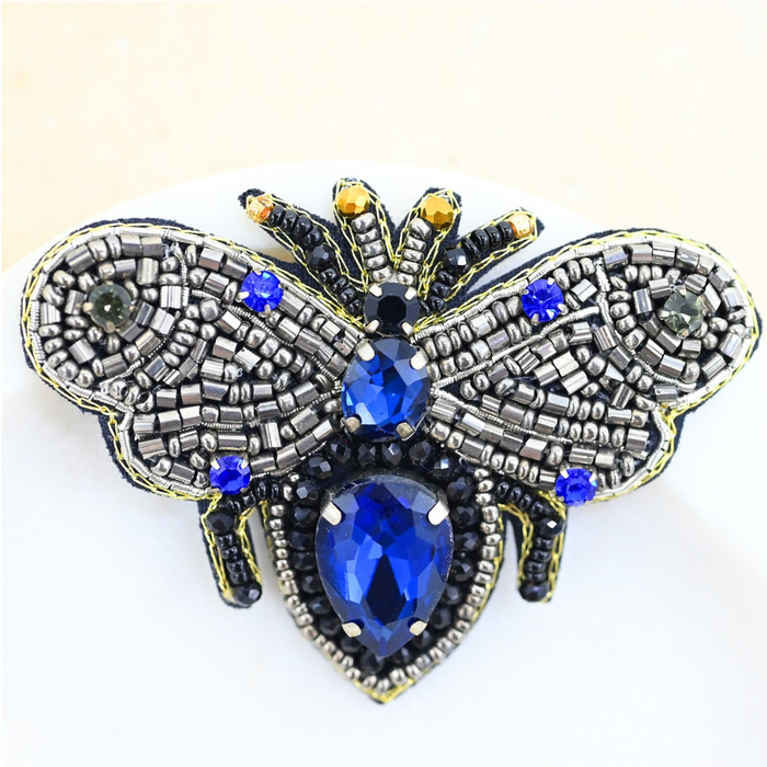 Blue Bee Beaded Brooch