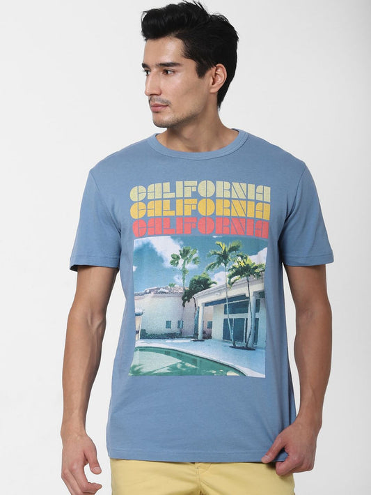 Blue Graphic Print Crew Neck T-Shirt