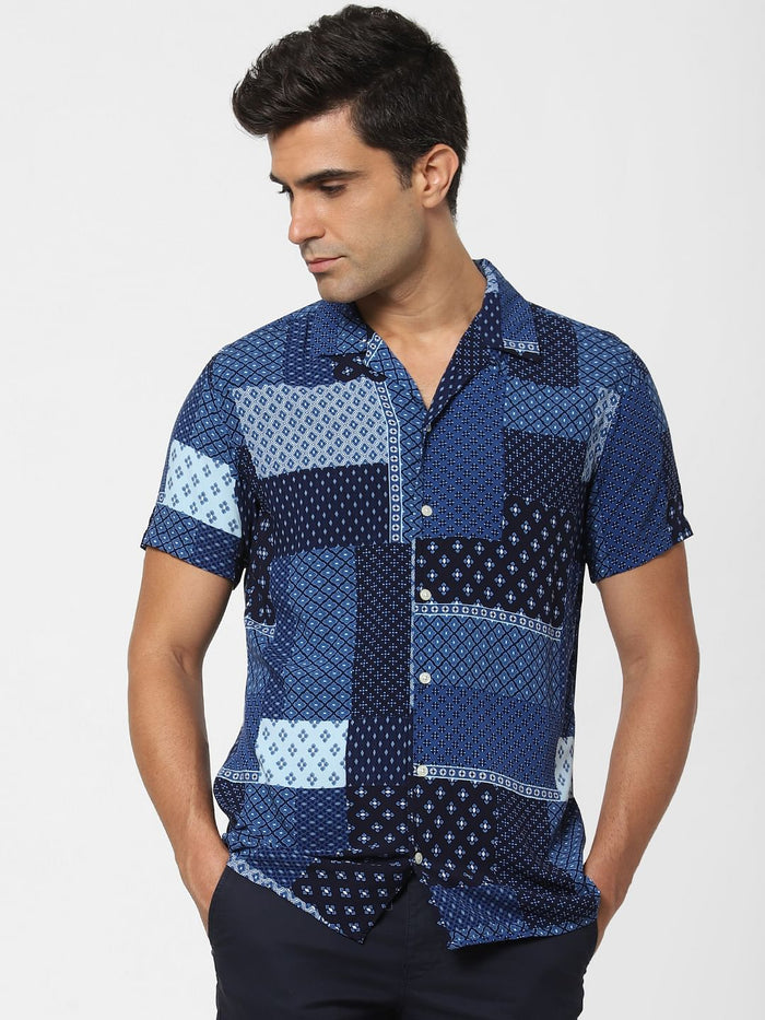 Blue Multi Patch Short Sleeves Shirt