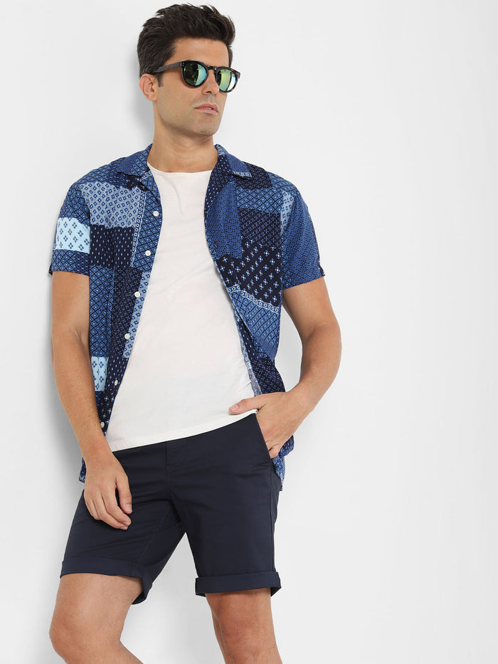 Blue Multi Patch Short Sleeves Shirt