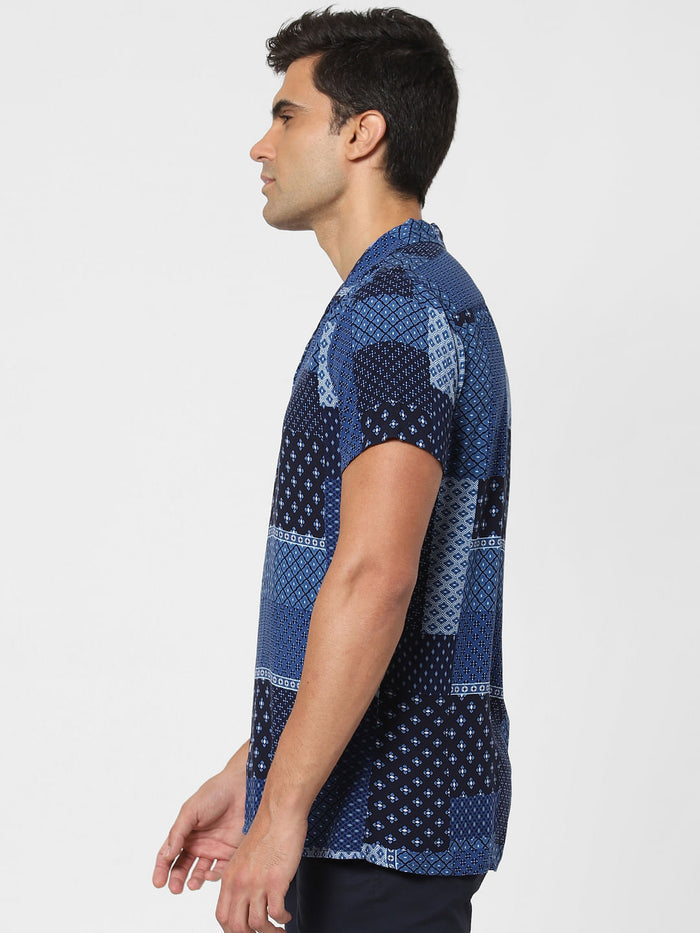 Blue Multi Patch Short Sleeves Shirt