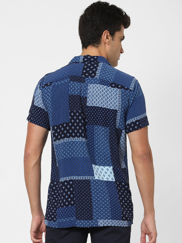 Blue Multi Patch Short Sleeves Shirt