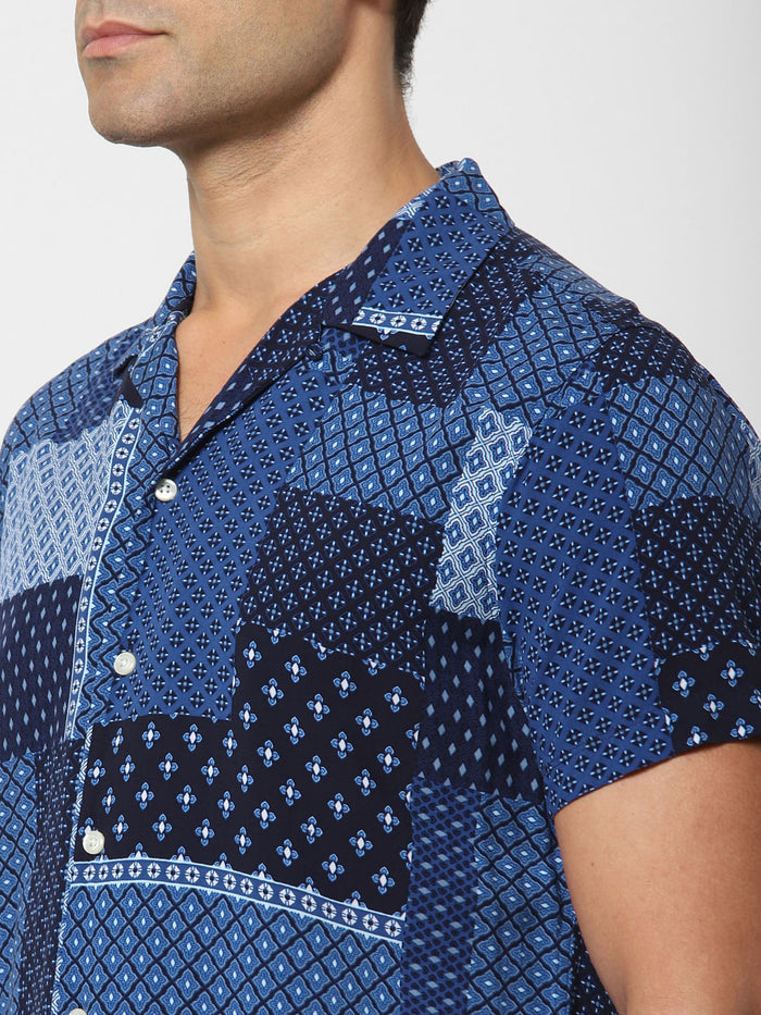 Blue Multi Patch Short Sleeves Shirt