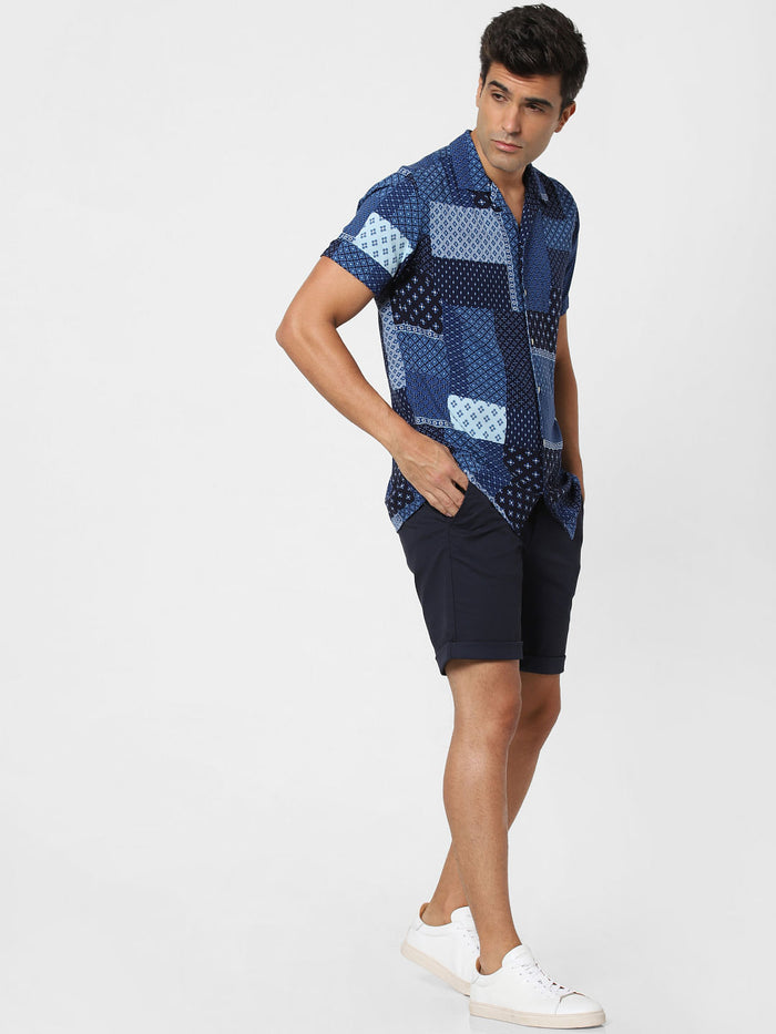 Blue Multi Patch Short Sleeves Shirt