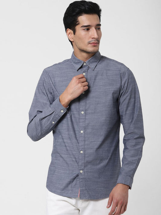 Blue Pinstriped Full Sleeves Shirt