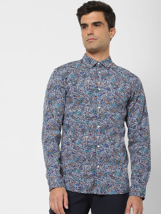 Blue Printed Full Sleeves Shirt
