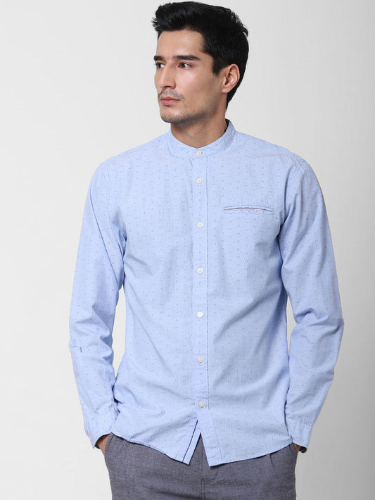 Blue Printed Full Sleeves Shirt