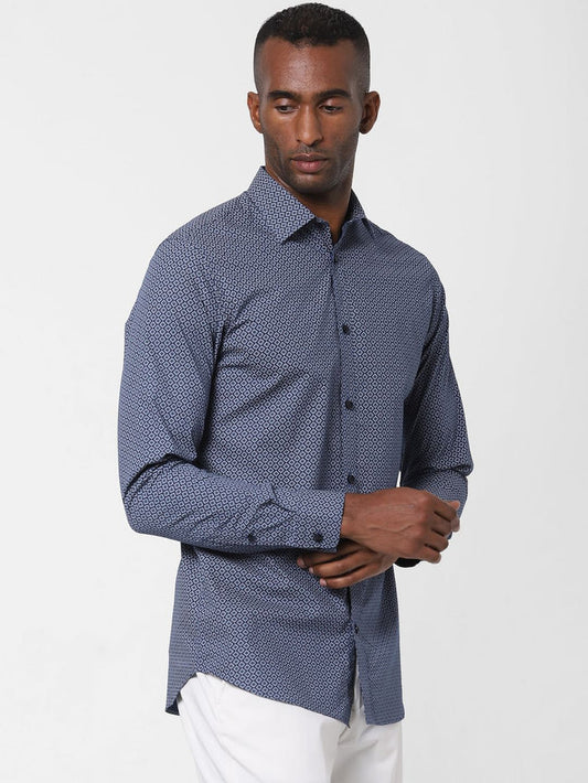 Blue Printed Full Sleeves Shirt