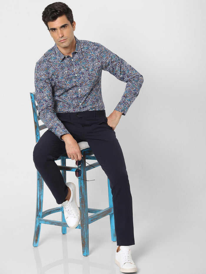 Blue Printed Full Sleeves Shirt
