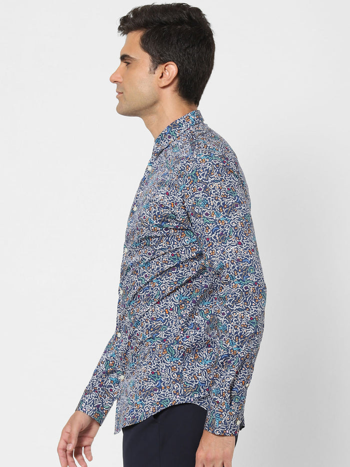 Blue Printed Full Sleeves Shirt