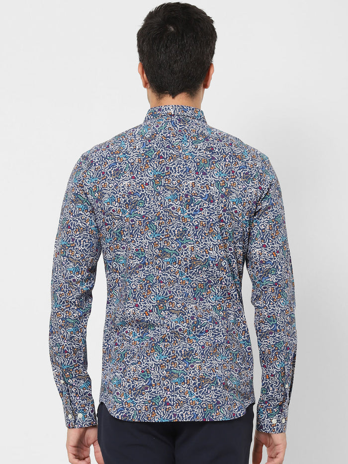Blue Printed Full Sleeves Shirt