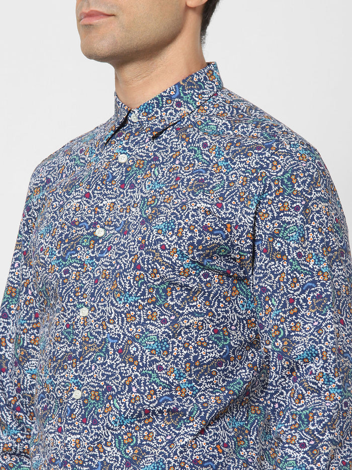 Blue Printed Full Sleeves Shirt