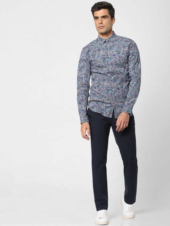 Blue Printed Full Sleeves Shirt